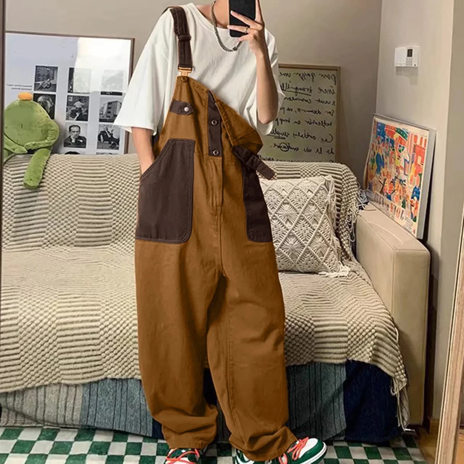 Unisex Loose-Fit Work Overalls Cargo Pants