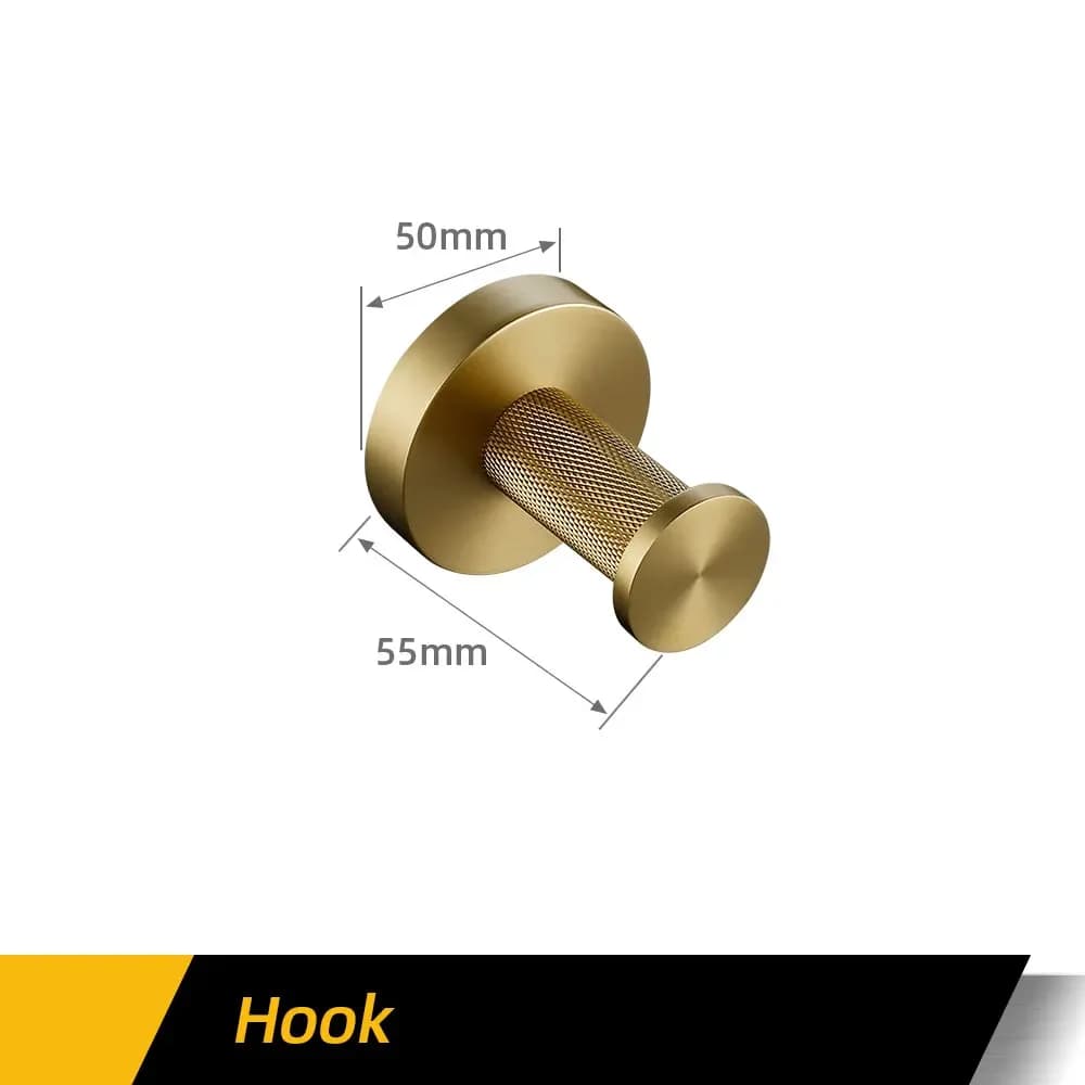 Bathroom Hardware Accessories  Brushed Gold Knurled Brass Kit Towel Bar Ring Robe Hook Paper Holder Towel Ring Toilet Brush