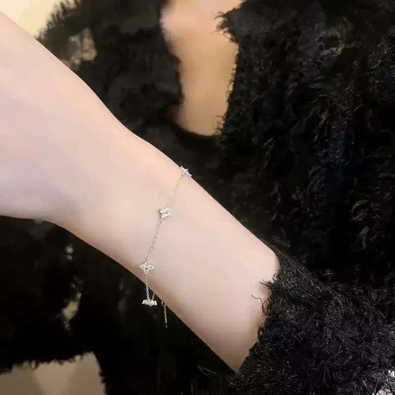 Crystal Four Leaf Flower Gold Stainless Steel Bracelet