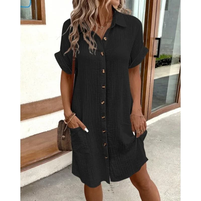 Women's V-Neck Button Summer Dress