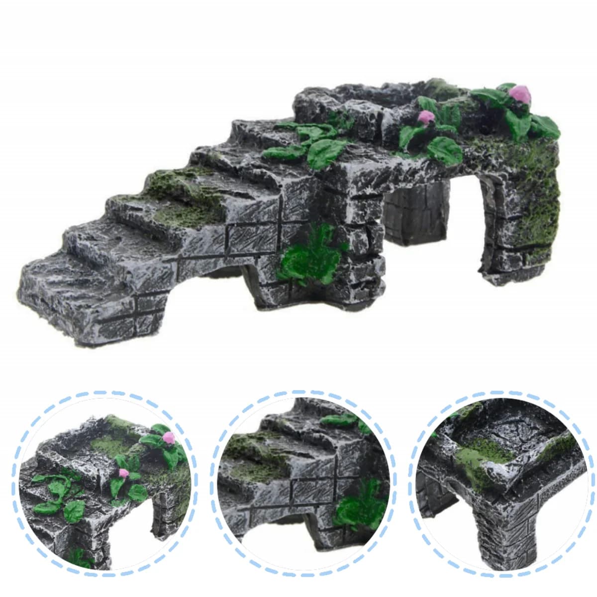 Ancient Ruins Aquarium Ornament, Resin Fish Tank Decoration with Stairs & Plants, Reptile Hideout Cave for Lizards, Turtles