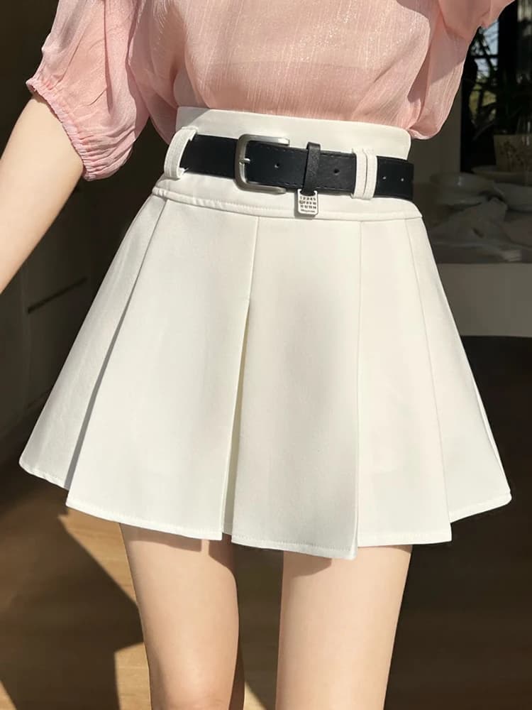 High-Waisted Pleated Skirt with Belt
