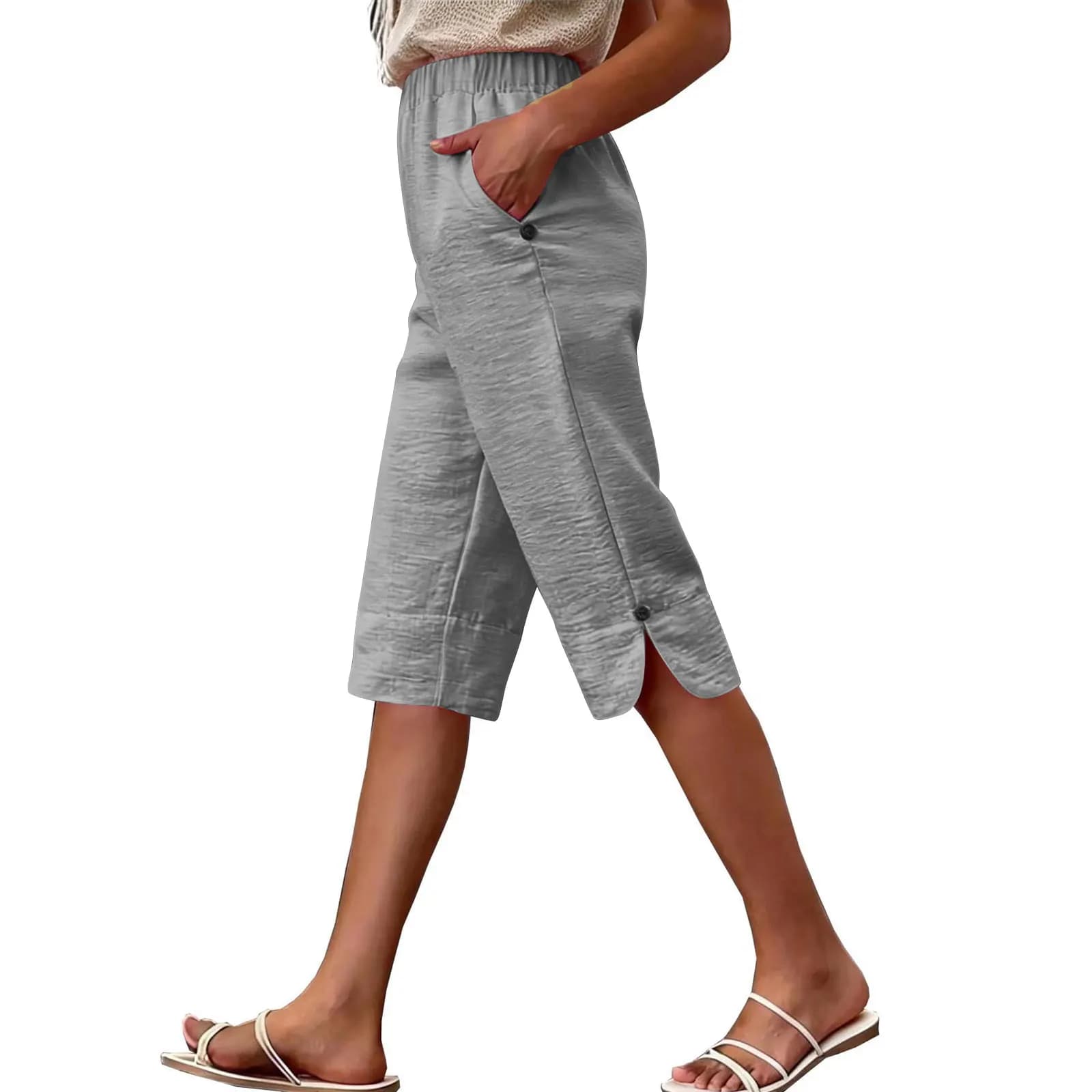 Women's High Waist Capri Pants with Pockets