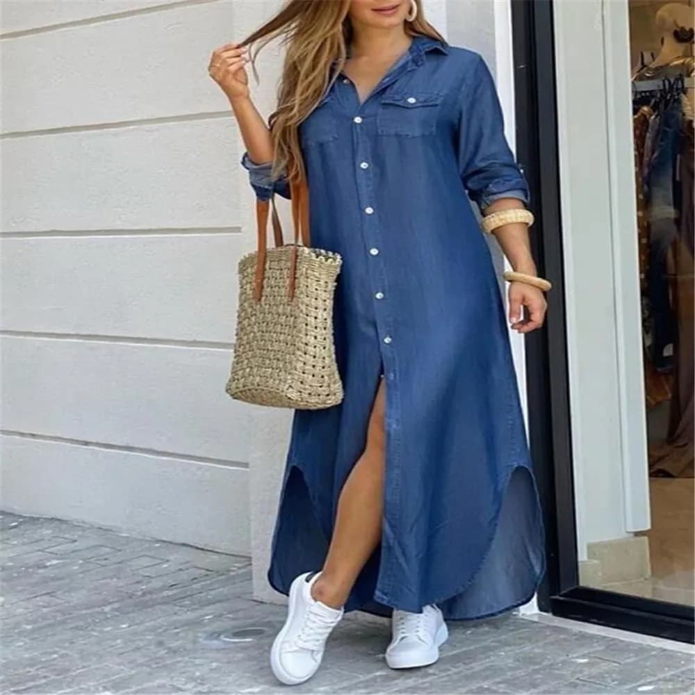 Women Dresses 2026 new fashion sexy single-breasted long dress loose lapel spring autumn women's clothing vestidoes