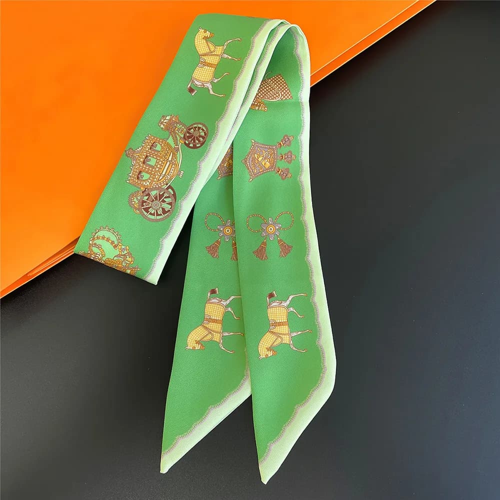 Women Scarf Skinny Silk Scarf The War Horse The Carriage Print Bandana Small Handle Bag Ribbons Female Neckerchief Head Scarves