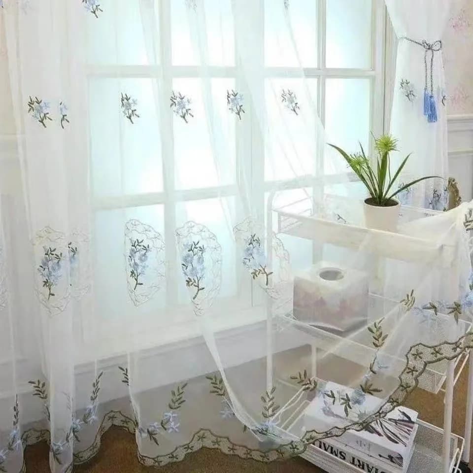 Floral Embroidery Sheer Curtain Panel