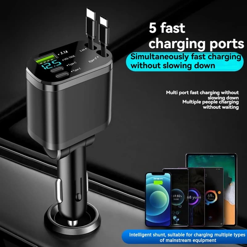 Car Charger with Retractable Cable