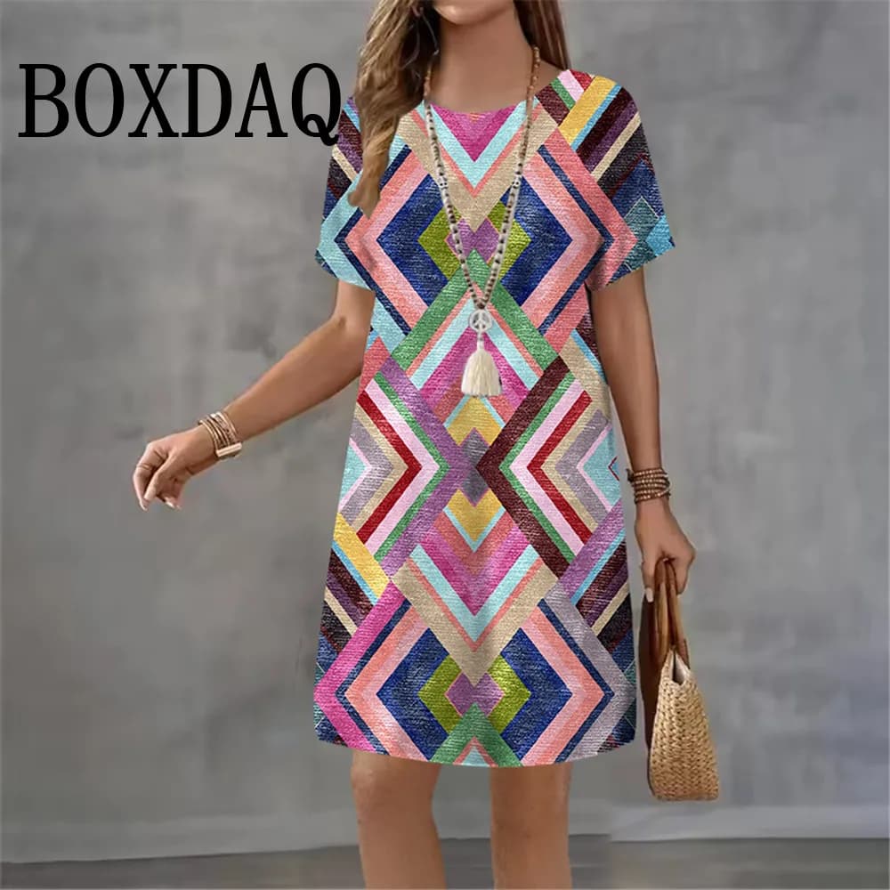 Geometric Ethnic Print Summer Dress