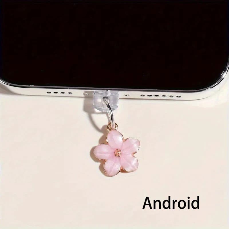 1pcs Simple Flowers Phone Dust Plug Accessories Decoration Hanging Pendant for iPhone for Samsung Type-C Charging Port