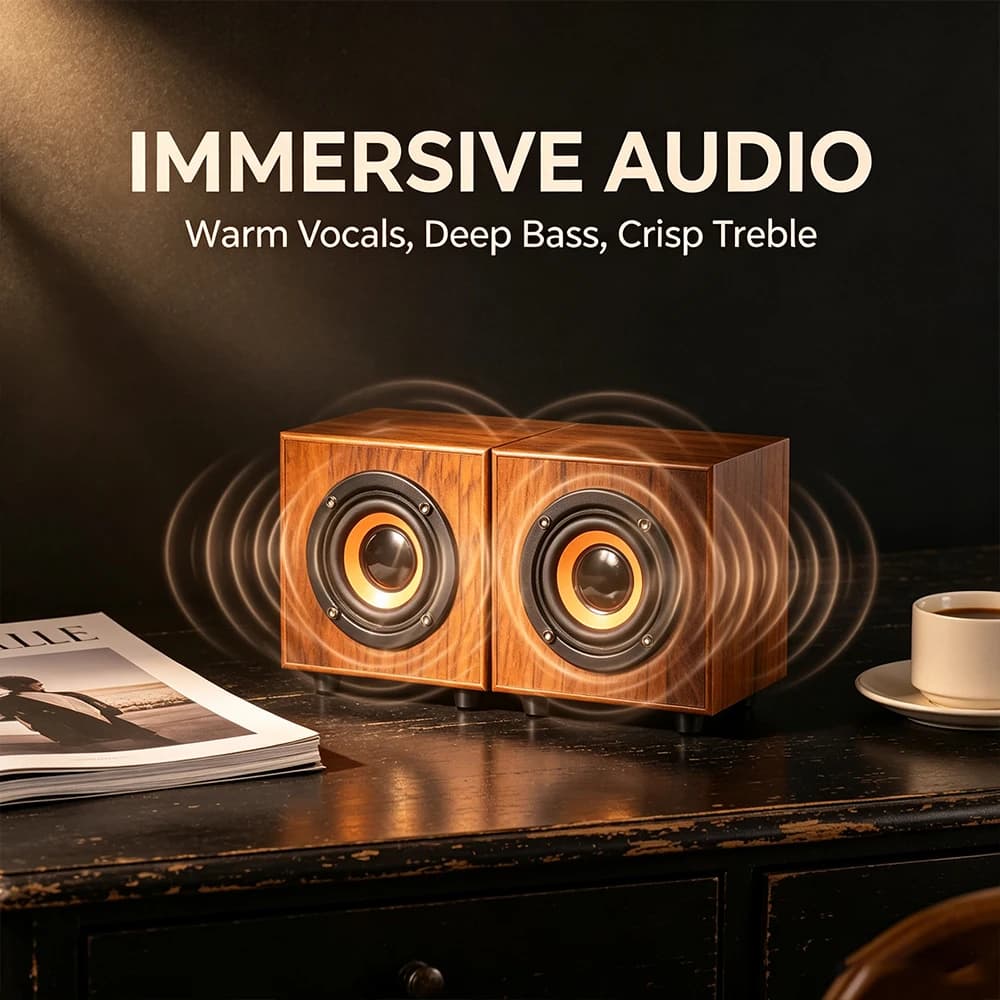 Walnut Wood Desktop Stereo Speaker