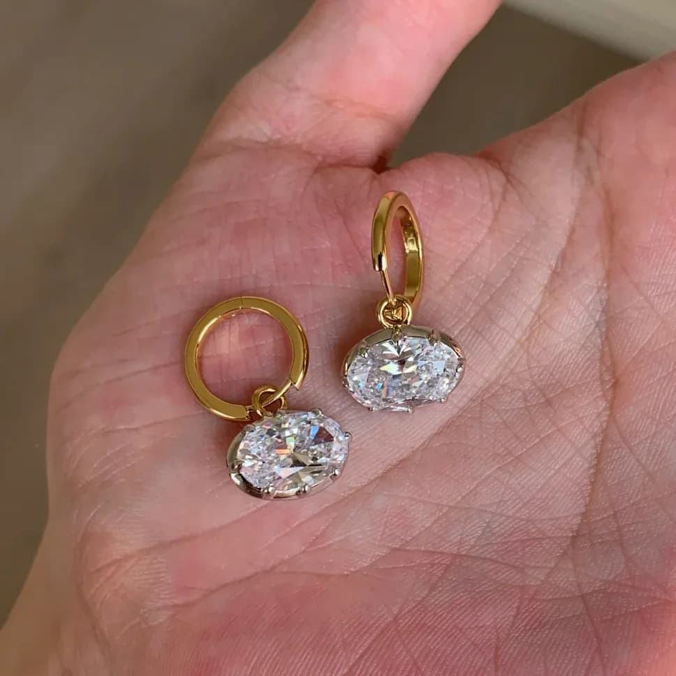 Oval Diamond Drape Pendant Earrings