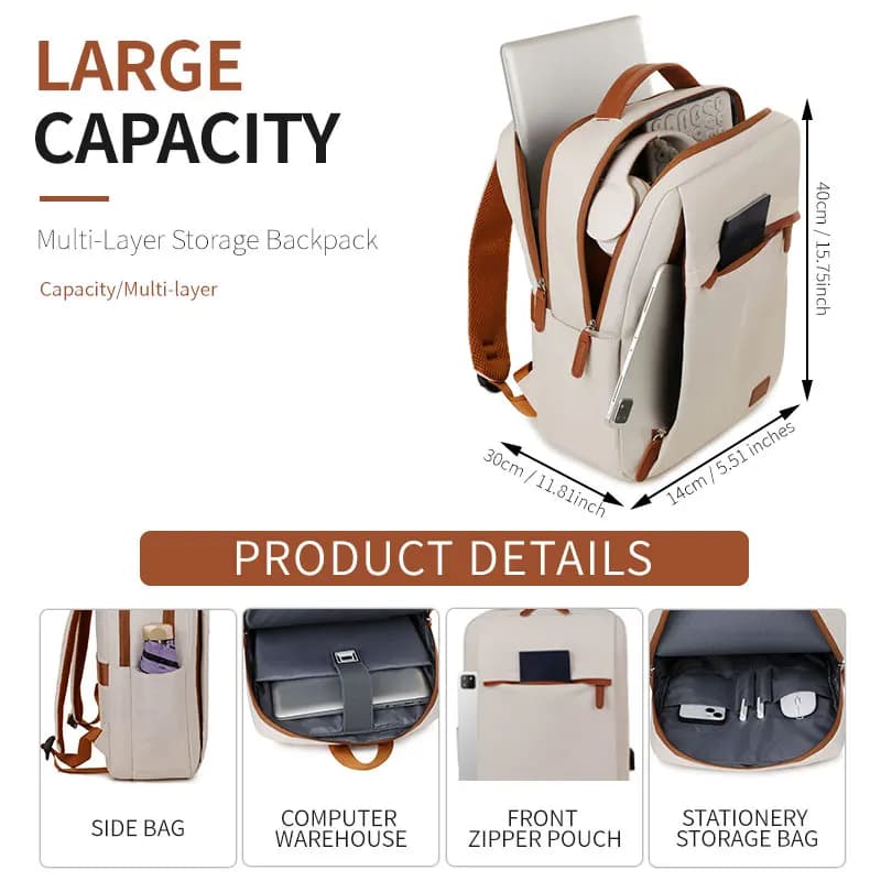 Fashionable and Simple Large-Capacity Backpack for Daily Commuting and Office Use