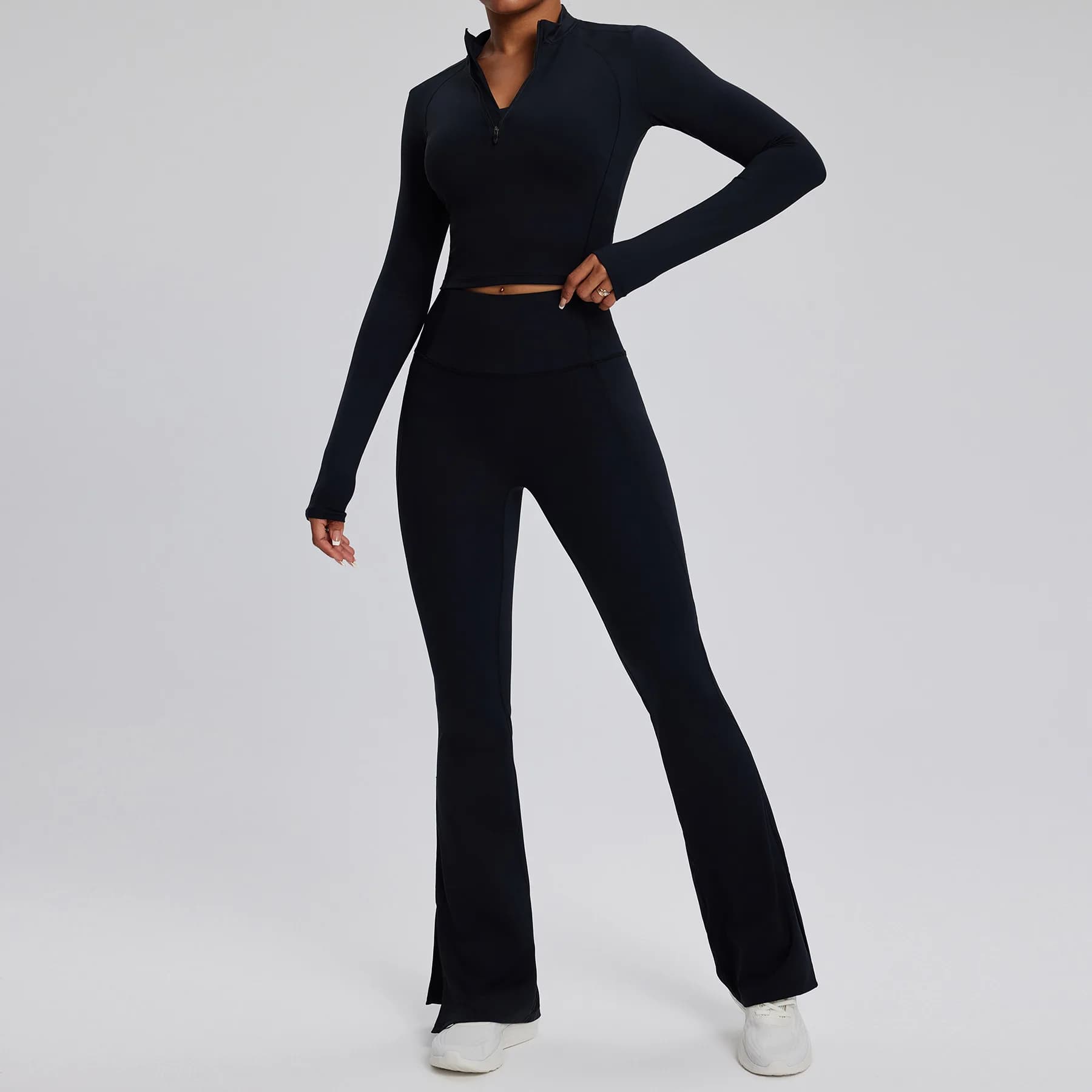 Yoga Set 2PCS Women Gym Long Sleeve Sportswear Workout Clothes Athletic Wear High Waist Bell-bottoms Fitness Bra Sports Suits