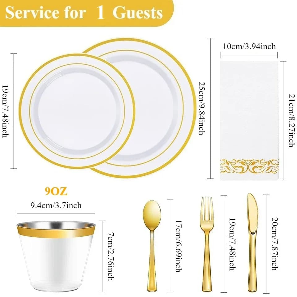 Gold Rim Disposable Dinnerware Set
