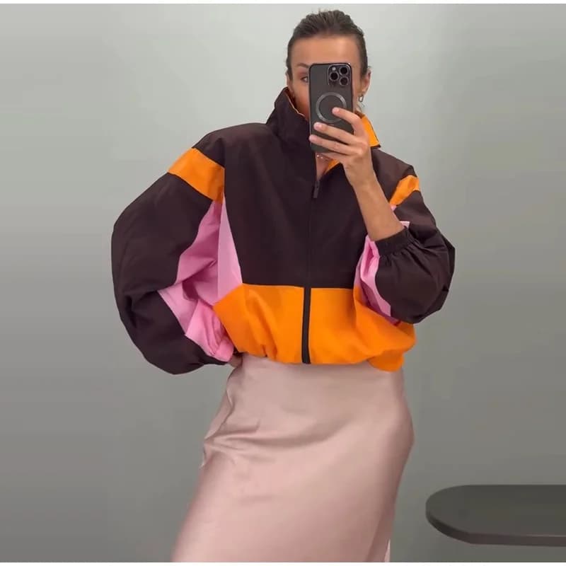 Women's Contrast Casual Zip Jacket