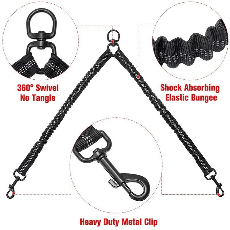 Double Dog Leash Coupler with Poop Bag