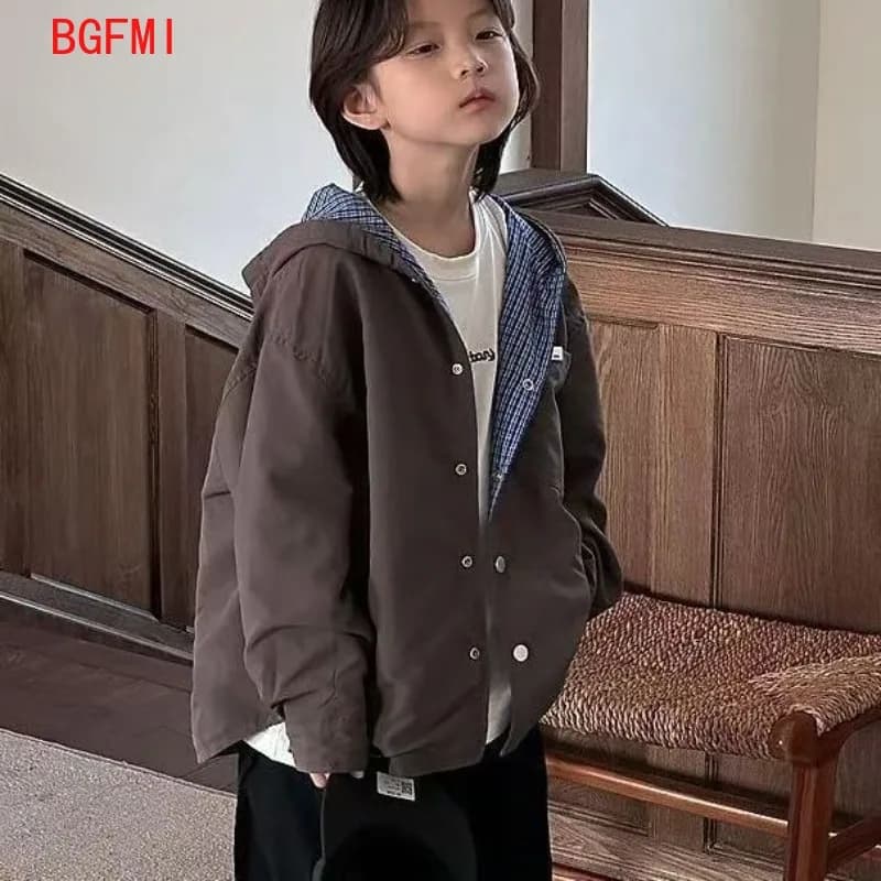 Kids Double-Sided Hooded Windbreaker Jacket