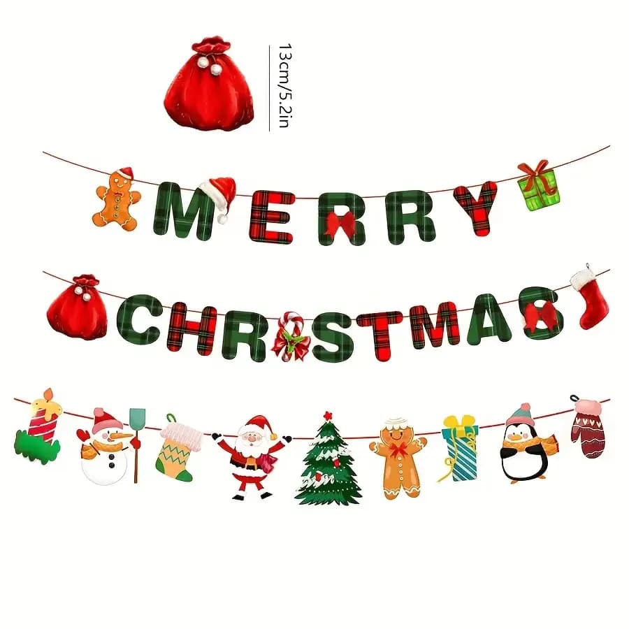 1 Set Christmas Party Decoration-Merry Christmas Banner and Holiday Background Decorations,Festive Hanging Ornaments for Home.