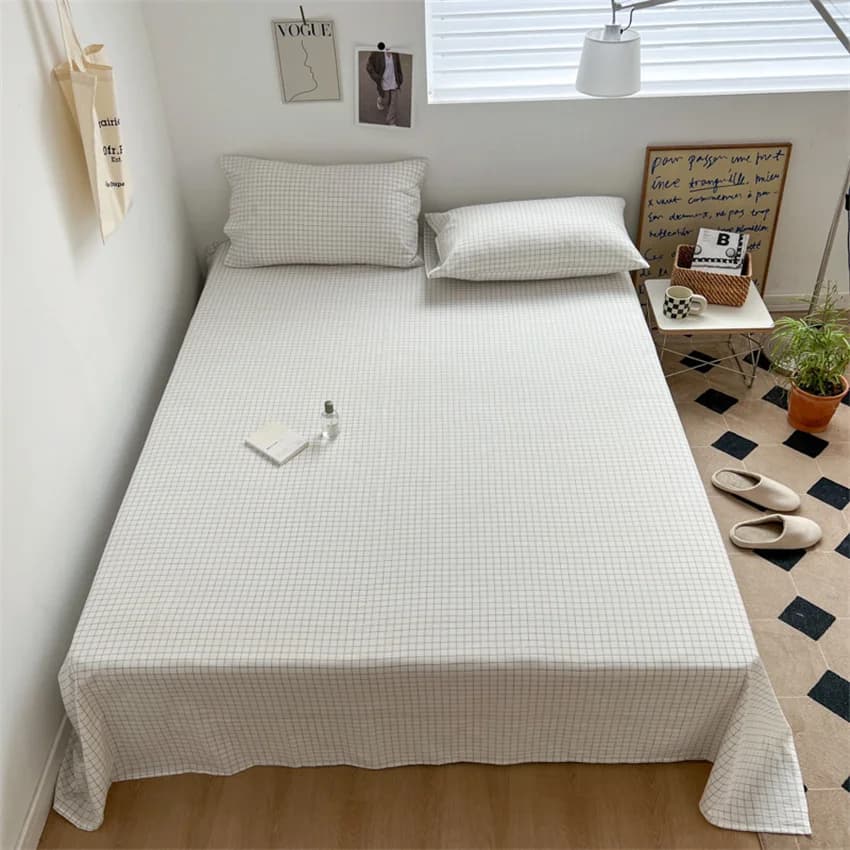 Pure Cotton Flat Sheet Nordic Grid Pattern