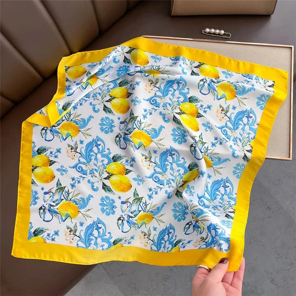 Square Silk Scarf with Lemon Print