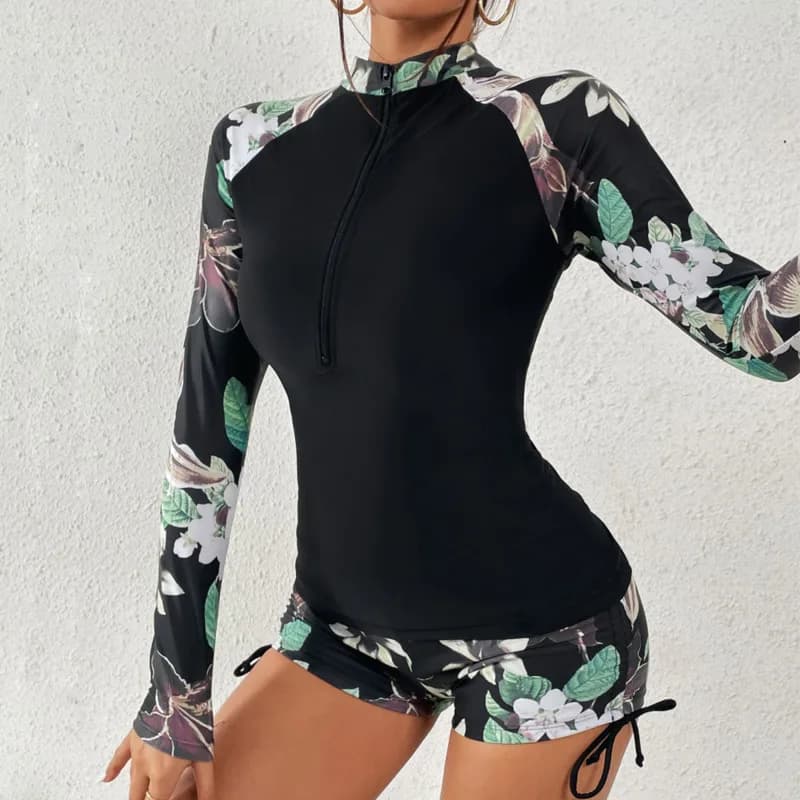 Women's Long-Sleeve Tankini Swim Set With Shorts