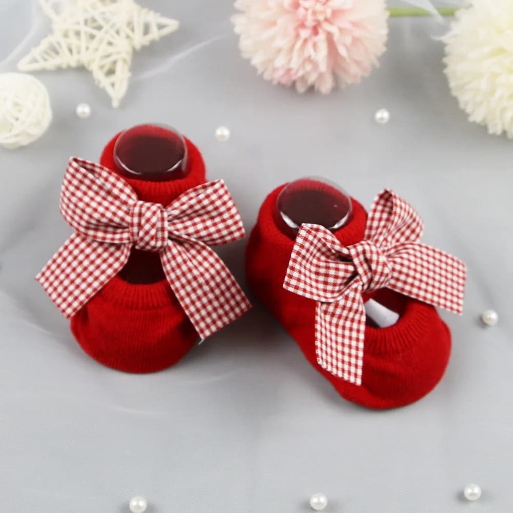 Baby Girl Bow Boat Socks Red Cotton