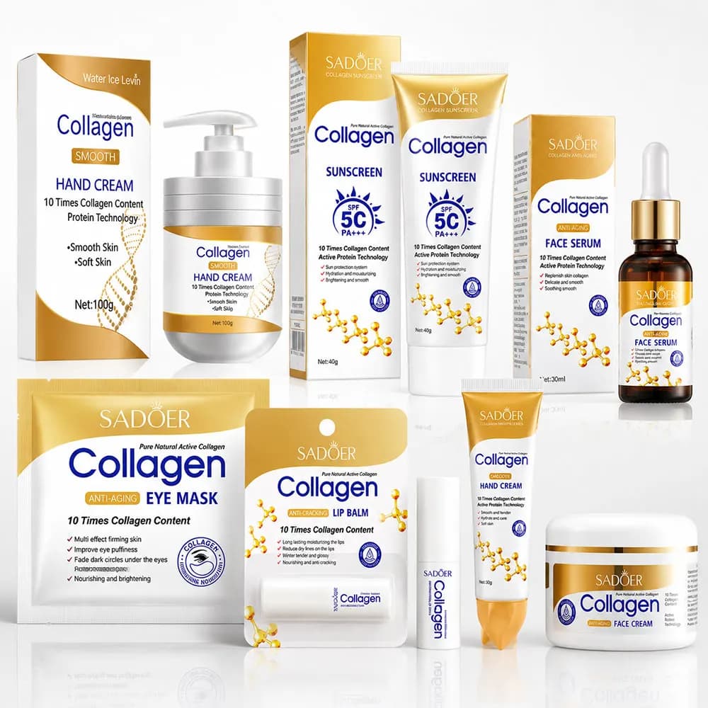 Collagen Skin Care Set,Moisturizing Brightening Hydrating Skin Care Set Include Hand Cream Face Cream Sunscreen Skin Care