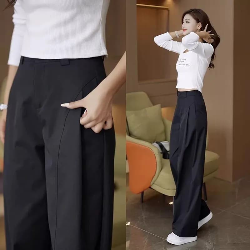 Women's High Waist Khaki Straight Leg Trousers