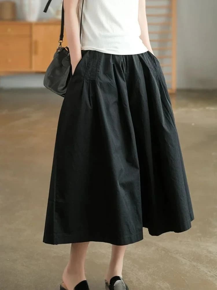 Wide Leg Cotton Elastic Waist Pants
