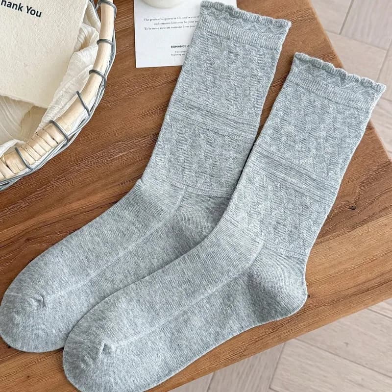 Women's White Cotton Lace Casual Socks