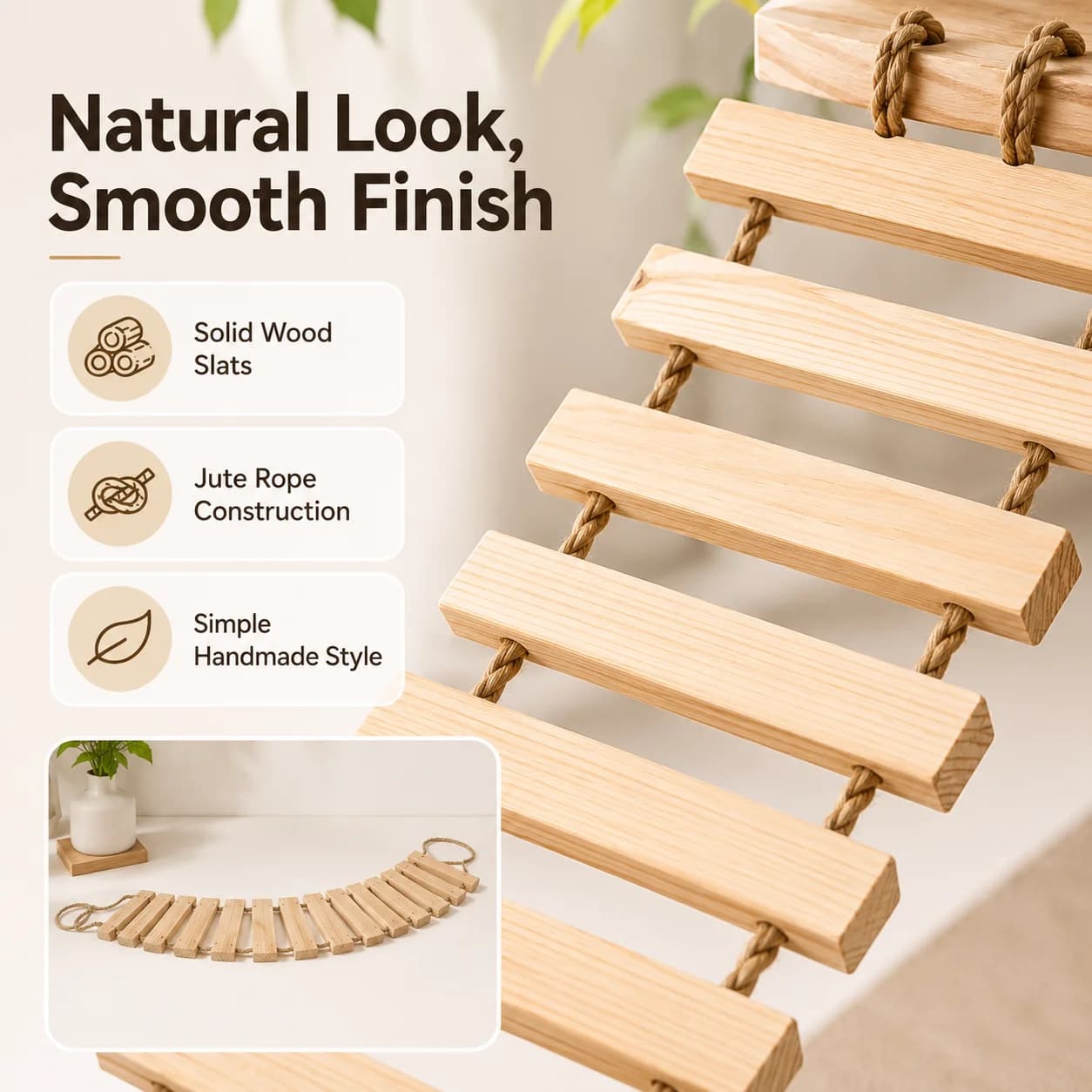 Natural Wood Cat Climbing Ladder Bridge