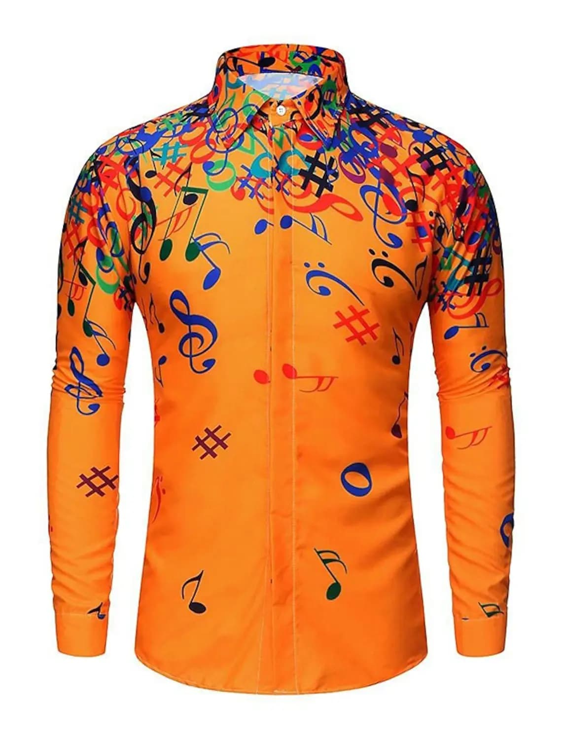 Men's Music Notes Print Button-Up Shirt