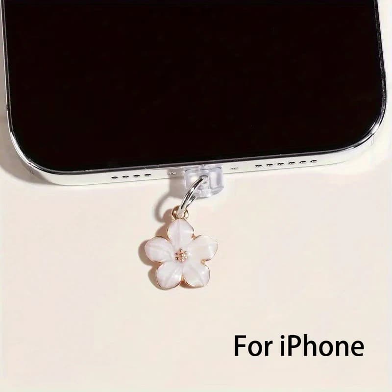 1pcs Simple Flowers Phone Dust Plug Accessories Decoration Hanging Pendant for iPhone for Samsung Type-C Charging Port
