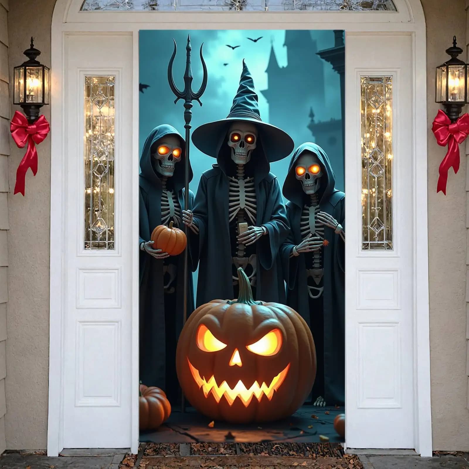 Halloween Skeleton Jack O Lantern Door Cover