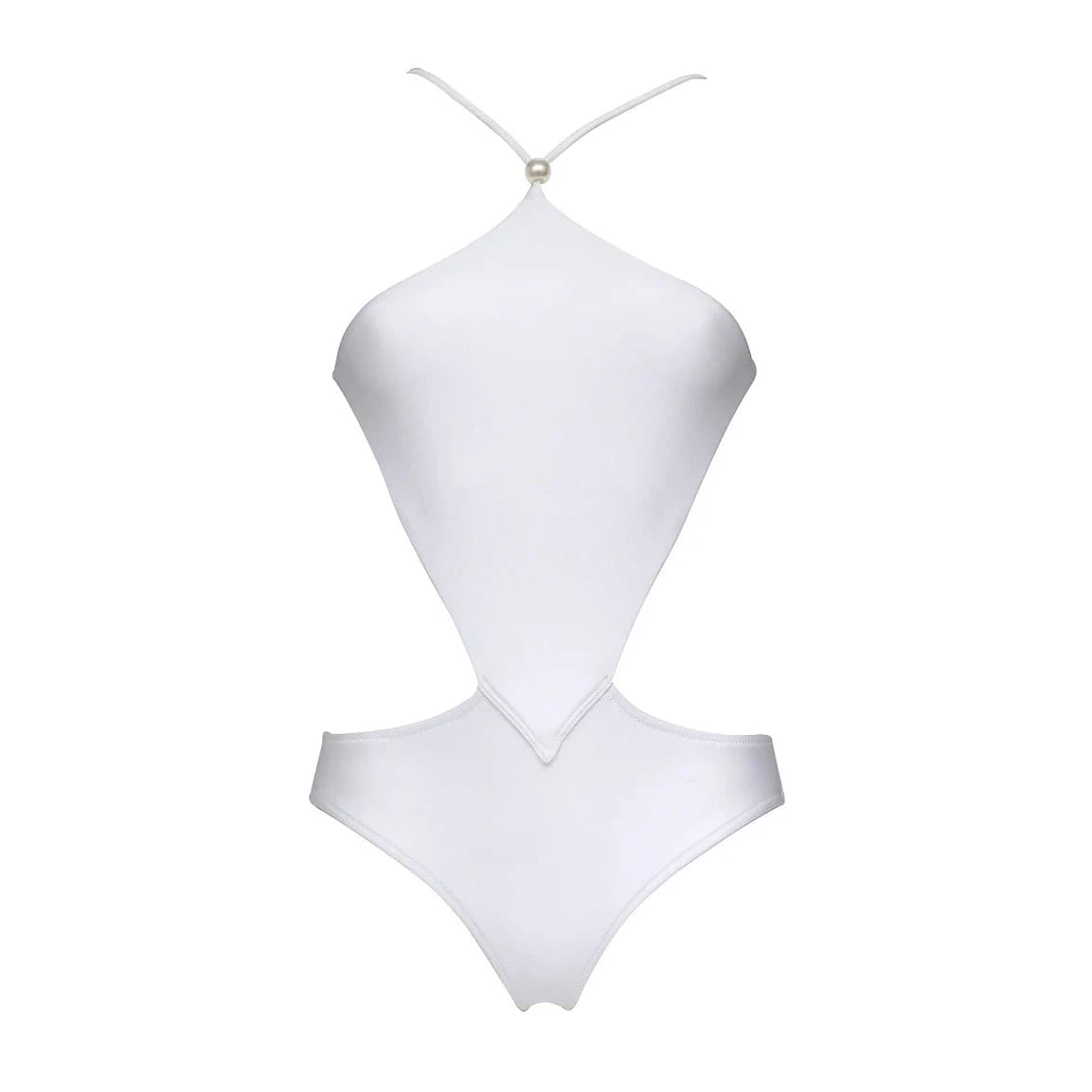 White Halter High-Leg Bikini With Skirt