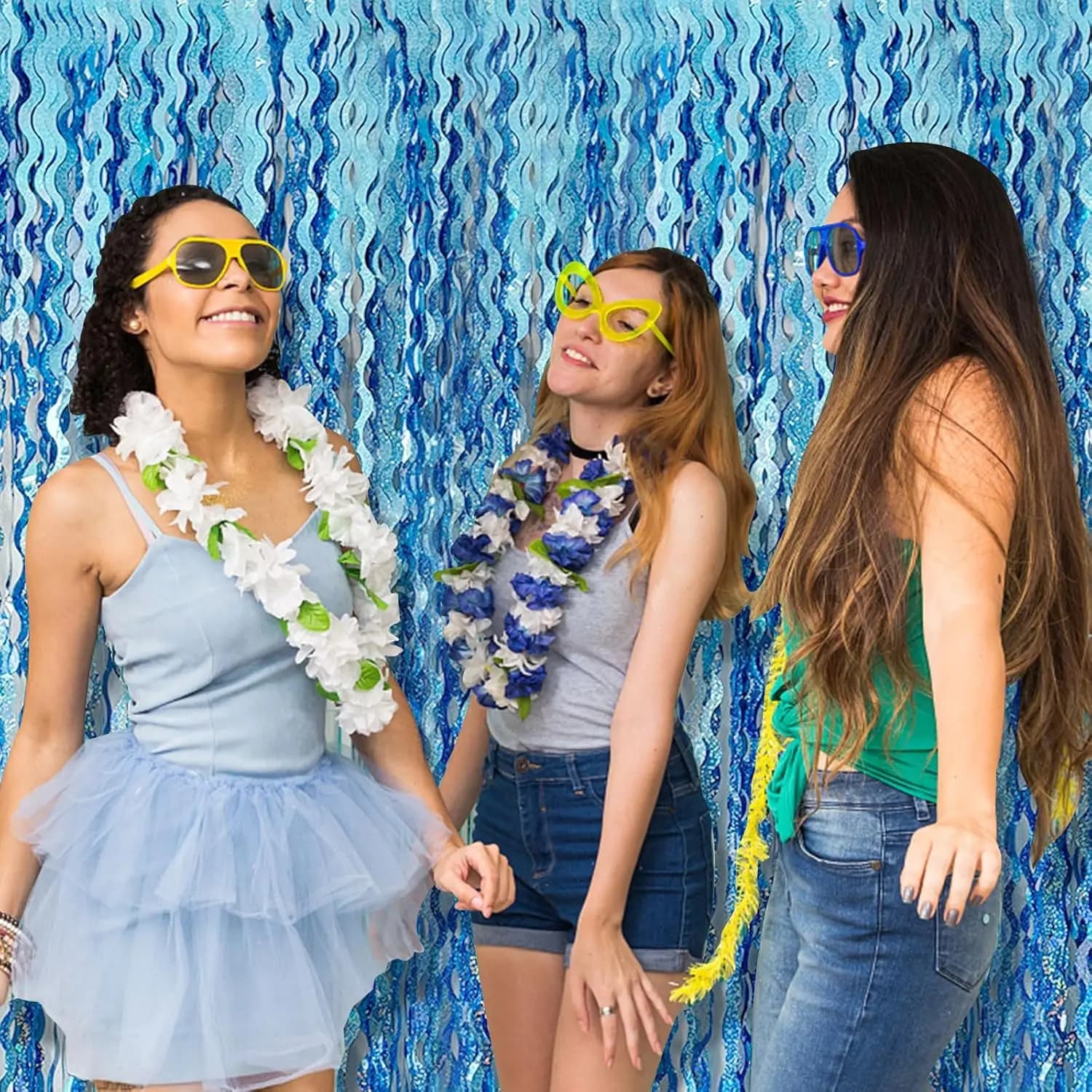 Blue Fringe Streamer Party Backdrop