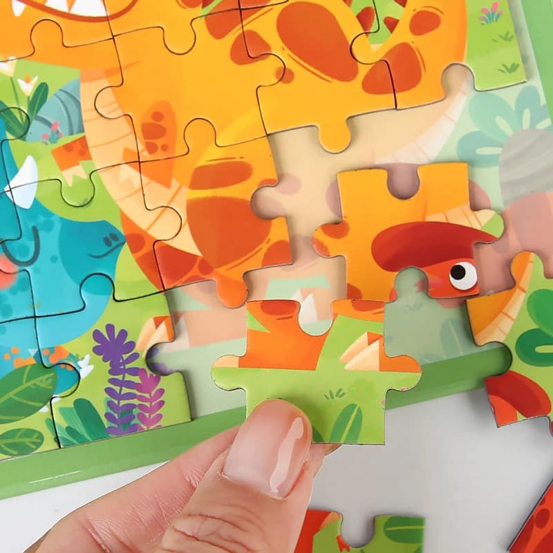 Wooden Jigsaw Puzzle Board with Geometric Shapes