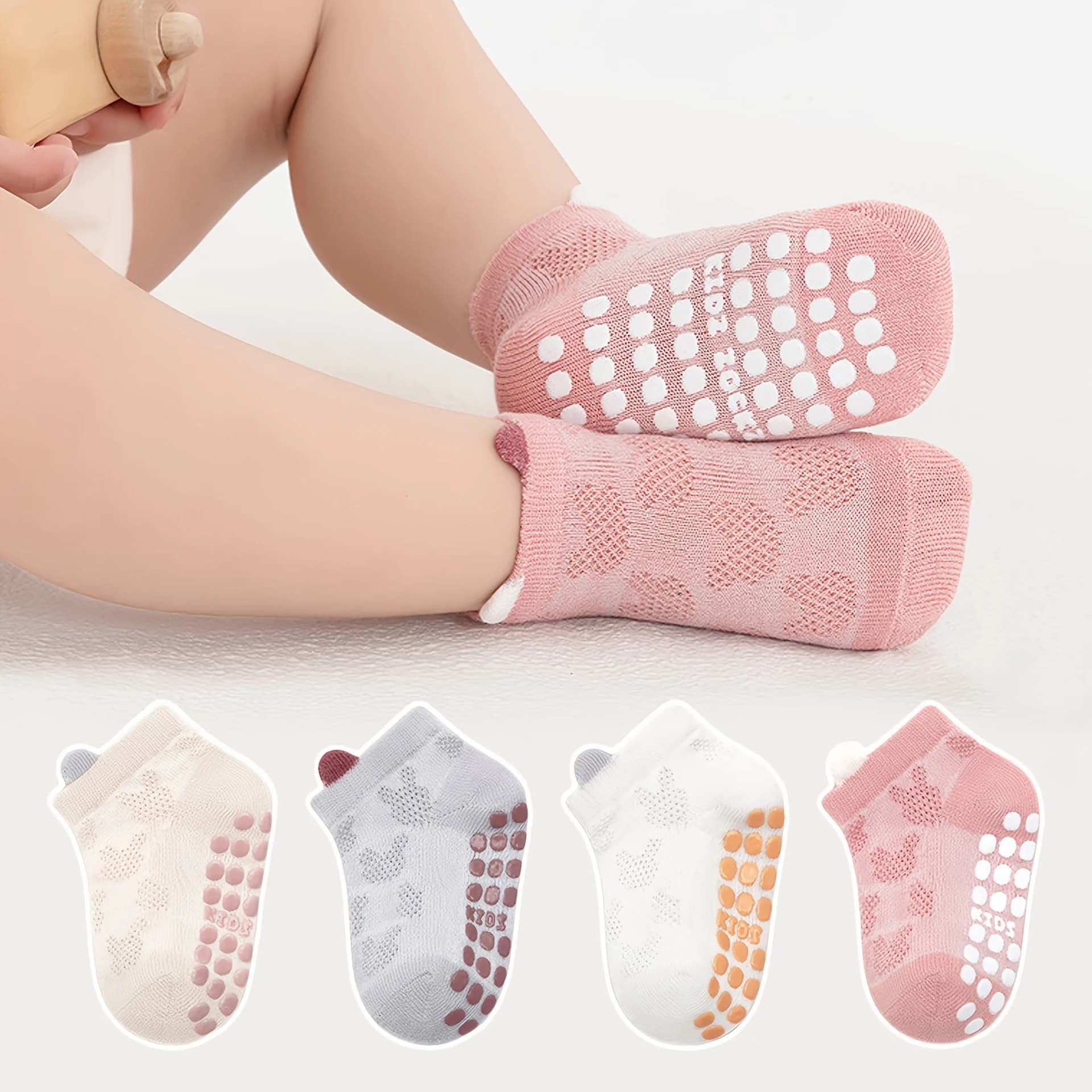 Baby Floor Socks with Non-Slip Grip, 8-Pack