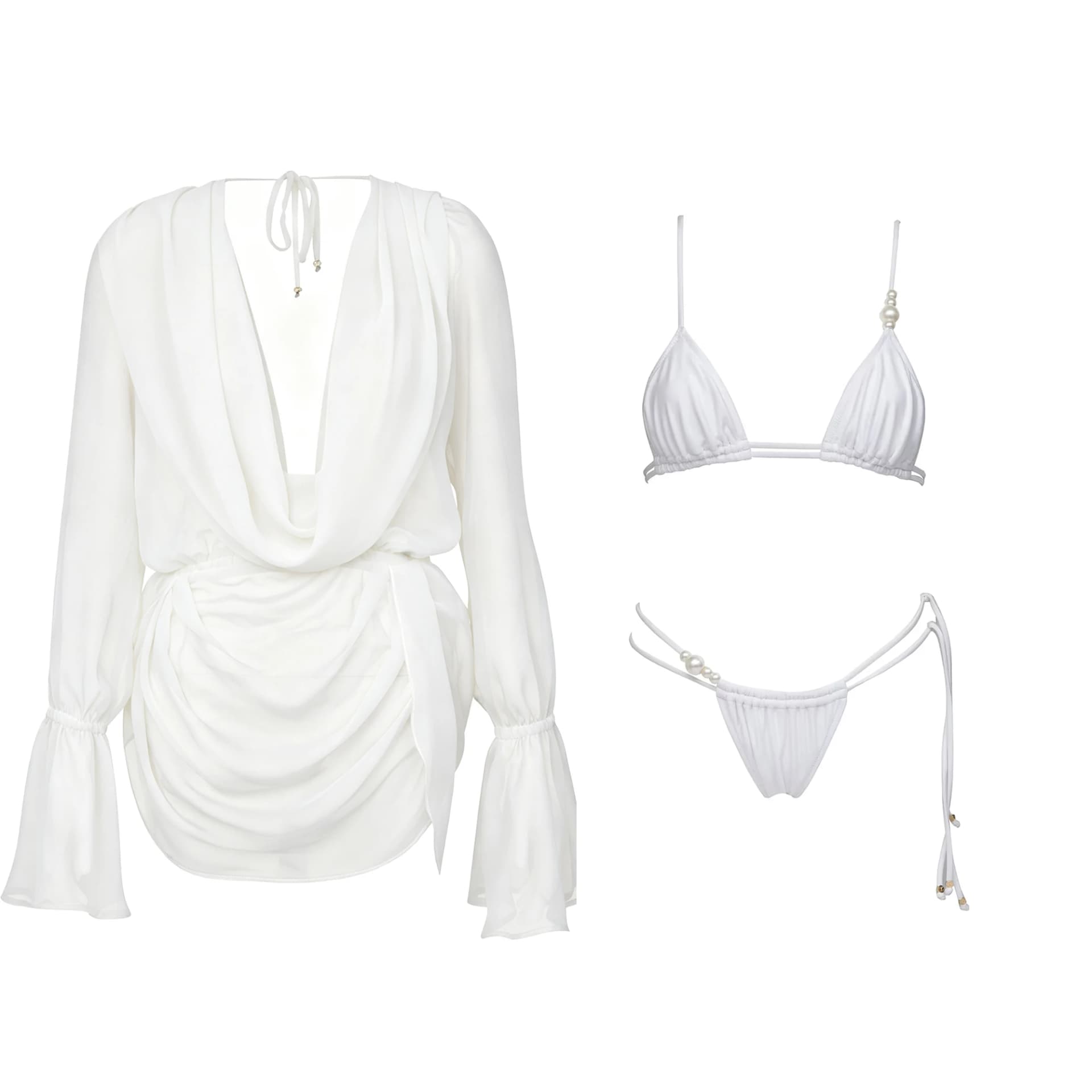 White Halter High-Leg Bikini With Skirt