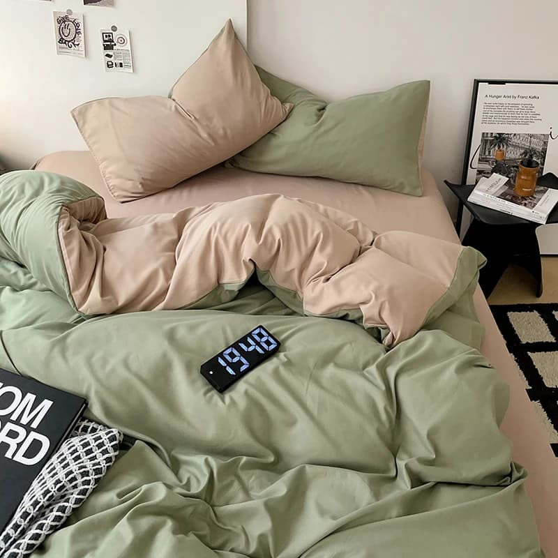 Japanese Bedding Set Solid Polyester AB Side Duvet Cover+Sheet +Pillowcase All Season Home Bed Linens Drop Shipping Full King