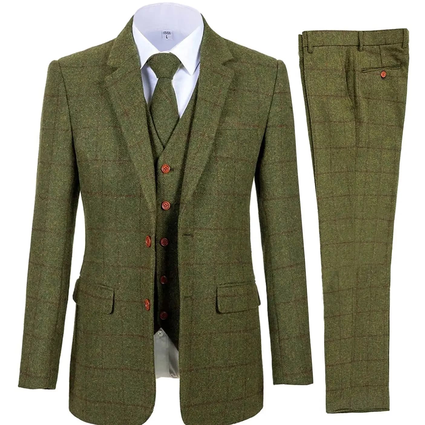 Men's 3-Piece Plaid Wool Suit