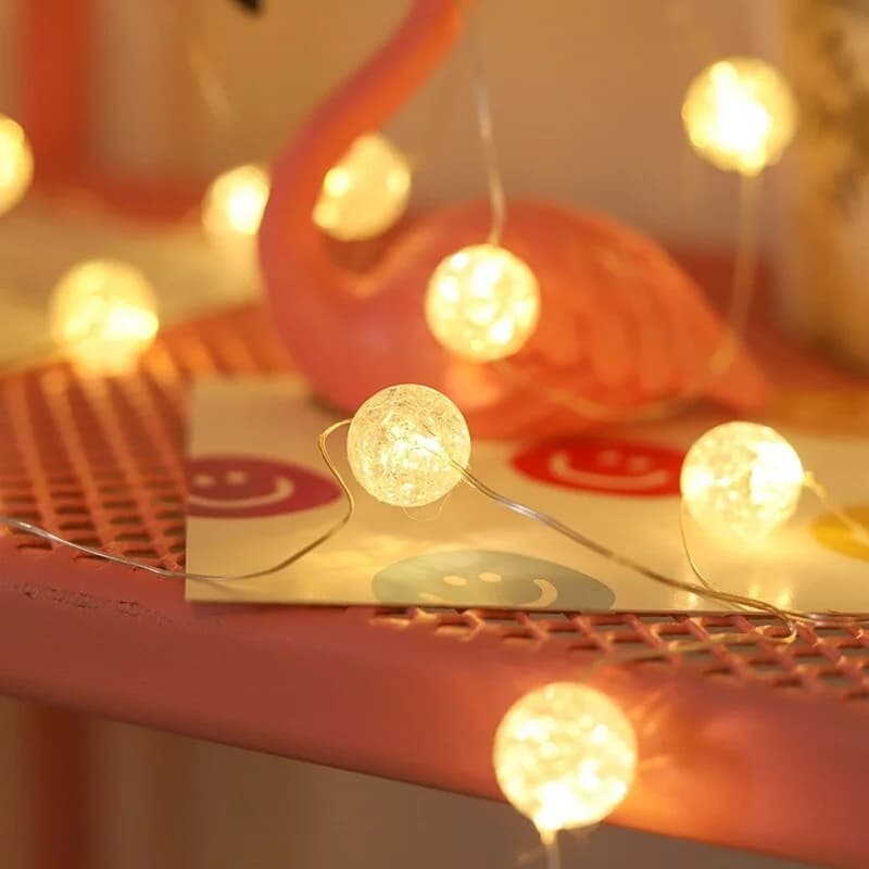 LED Light String Battery Powered Crack Ball Garland Outdoor Garden Fairy Lights Wedding Christmas New Year Party Decoration
