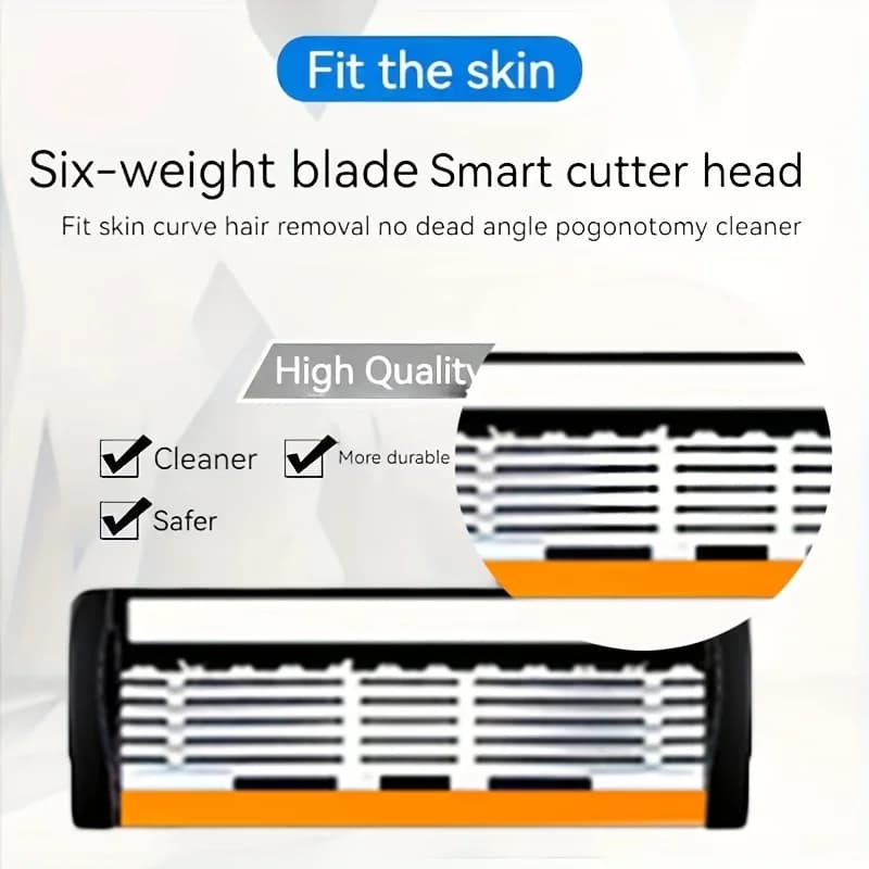 6-Blade Manual Razor with Non-Slip Grip