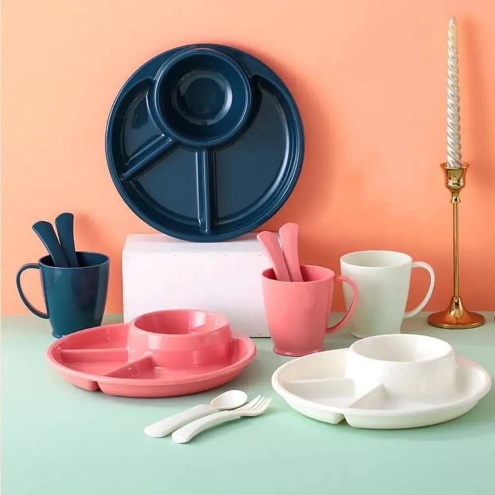 Round Divided Dinner Plate with 4 Compartments