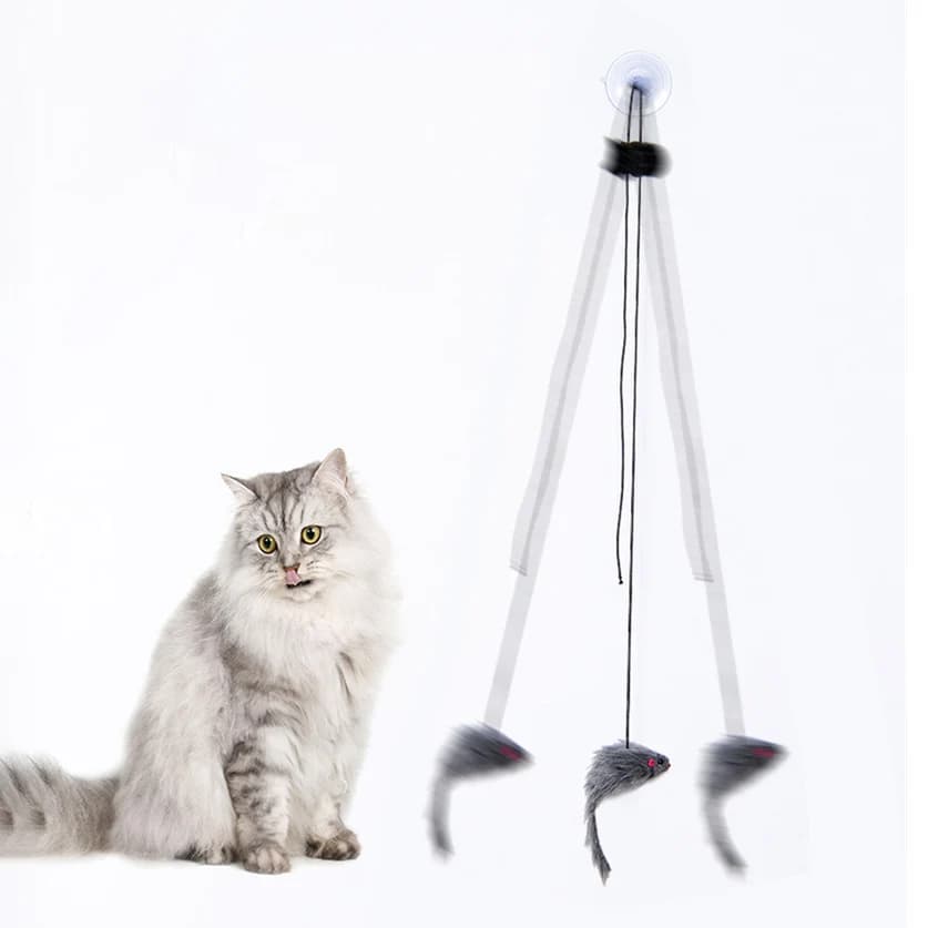 Cat Teaser Toy, Simulated Mice or Rabbits, Suction Cup or Metal Frame and Spring Rope, Exciting Playtime Adventures, Cat Toy