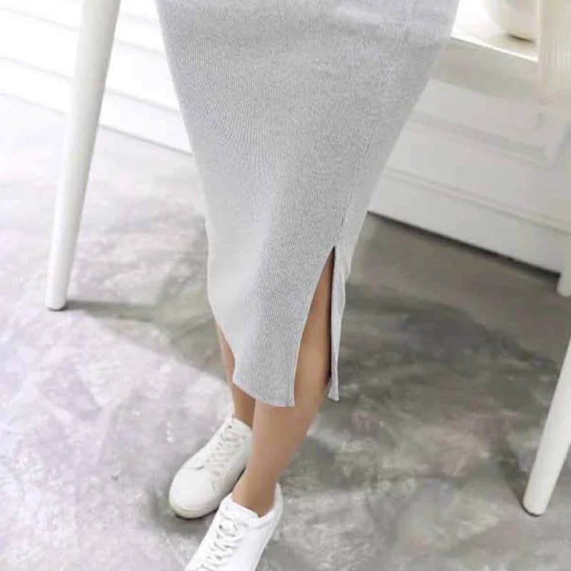 Women's Black Pencil Skirt Wool Rib Knit