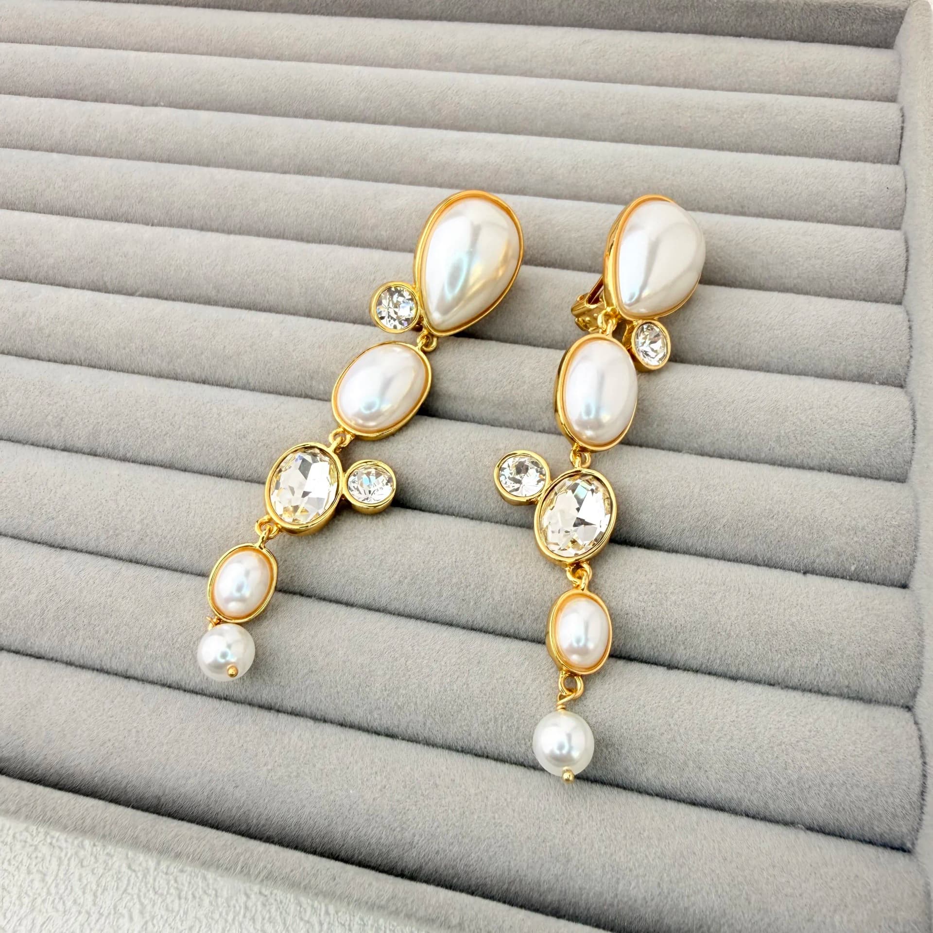 Pearl and Crystal Drop Clip-On Earrings