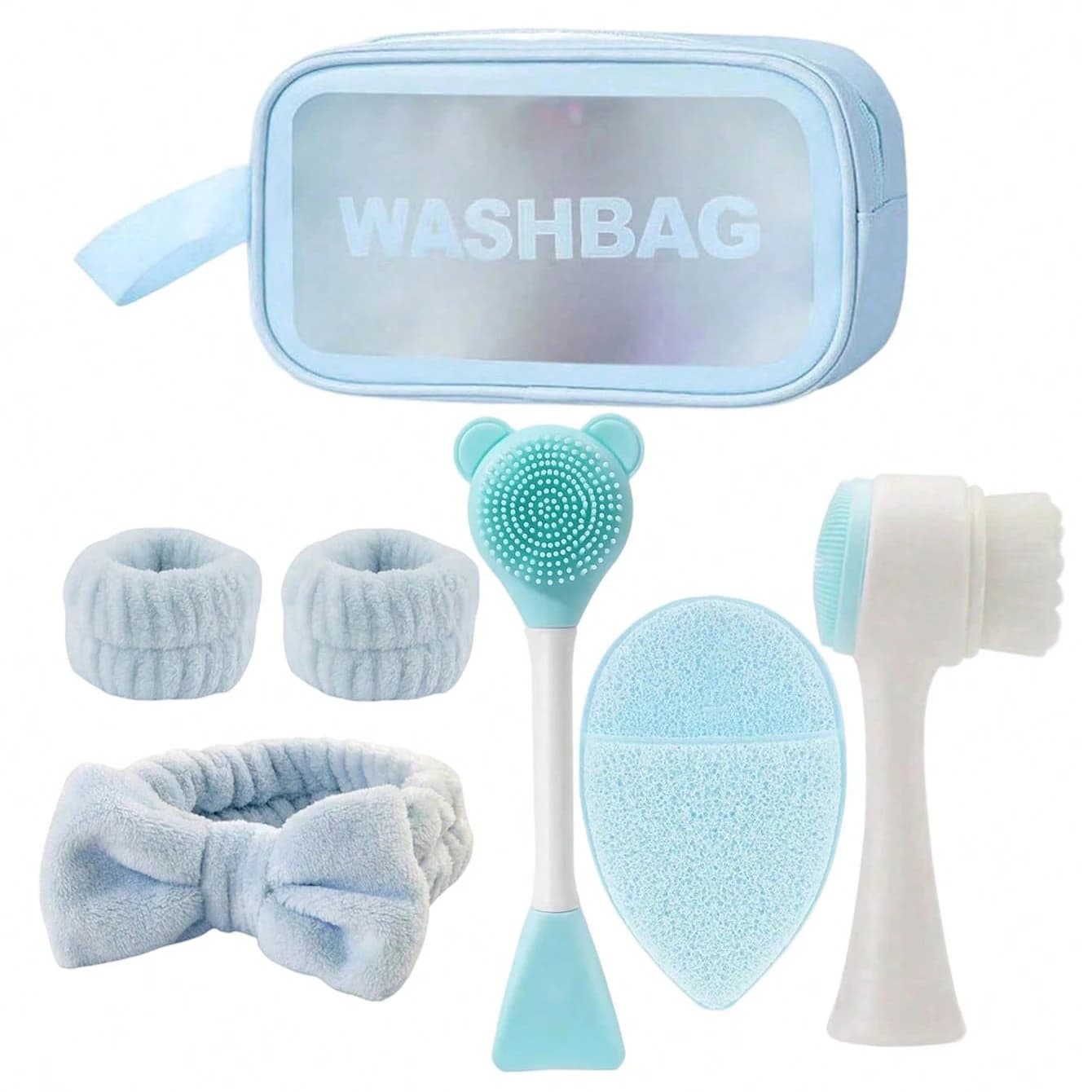 7-piece Home Skincare Set: Facial Cleansing Brush, Mask Sponge, Hair Band, Storage Bag, Multi-functional Beauty Tools
