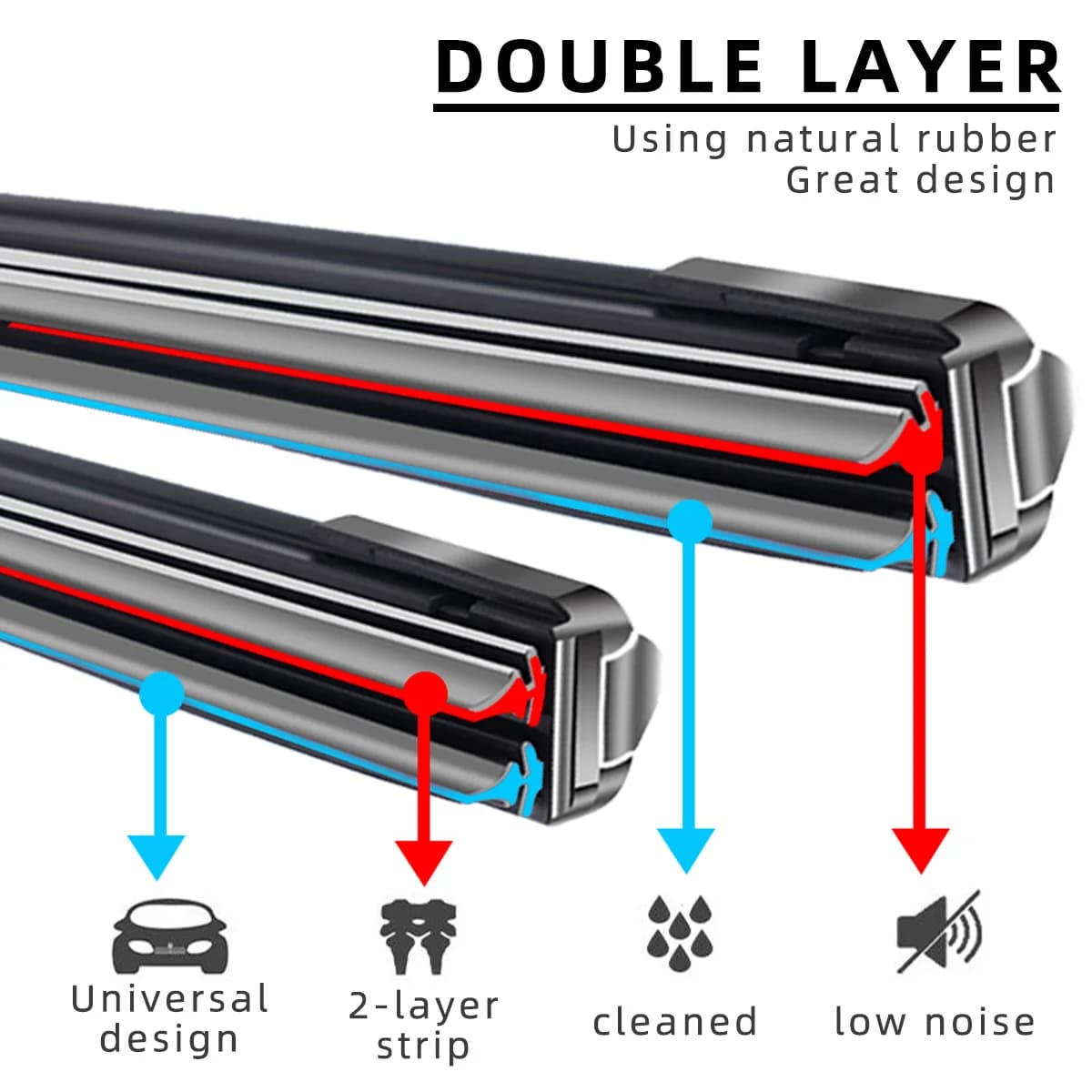 Universal Wiper Blades Dual-Layer Rubber