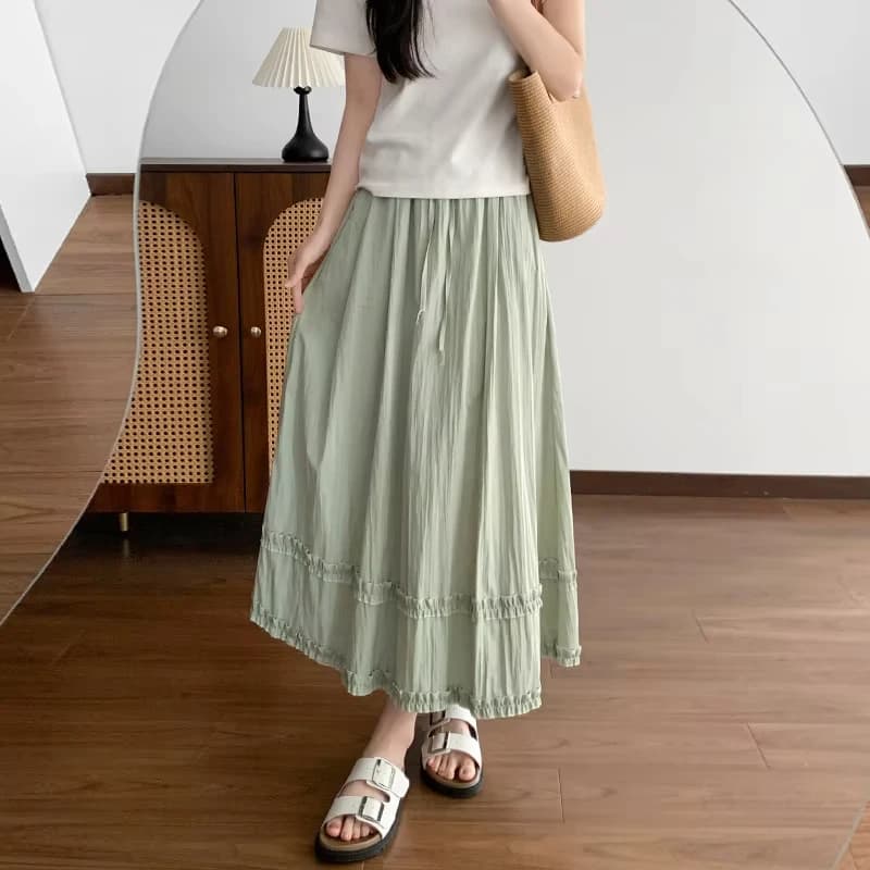 Women's Casual A-Line Maxi Skirt with Ruffles